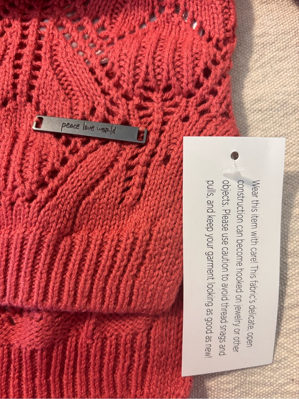 Peace Love World NWT coral red crocheted knit v-neck sweater - Picture 5 of 9